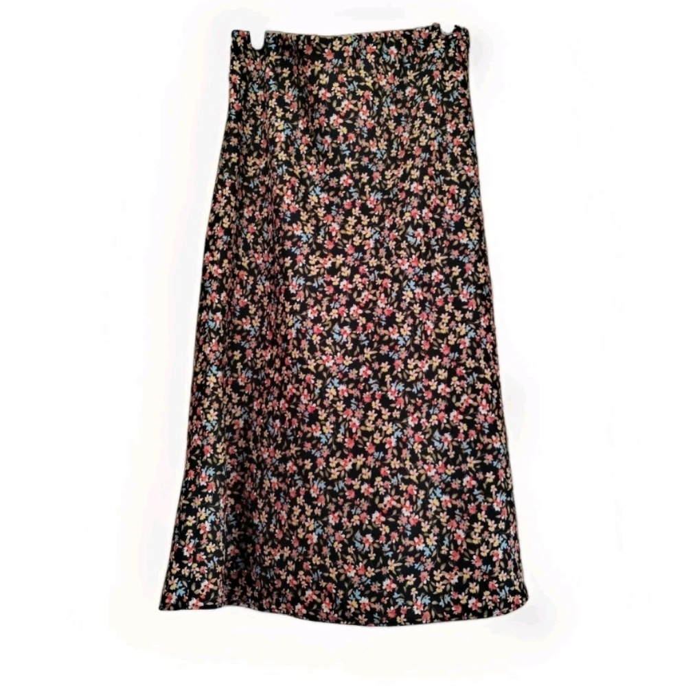 LOFT Black Floral Midi Skirt